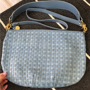 Clare V Moyen messenger bag in soft blue woven leather. SO pretty!! NWOT